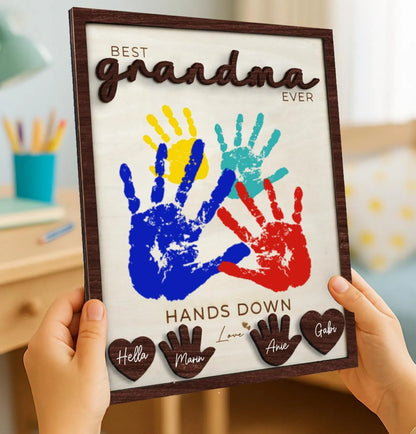 Netecom Mother's Day DIY Handprint Sign Gift for Grandma DIY Mother's Day Gifts Best Grandma Hands Down Personalized Grandmother Gift Unique Mother's Day Keepsake