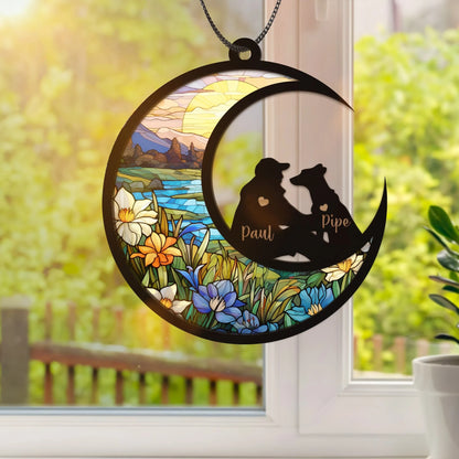 Netecom Personalized Pet and Man Memorial Suncatcher – Dog Loss Sympathy Ornament, Pet Passing Light Catcher, Dog Dad Remembrance Gift, Dog Lover Wall Hanging