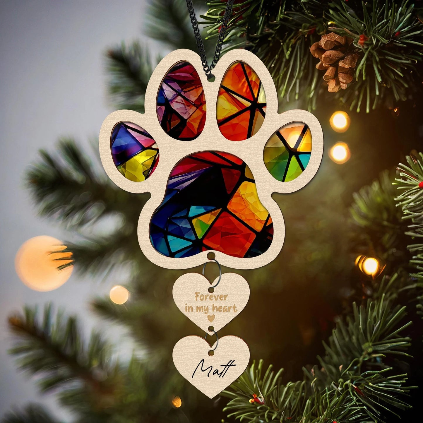 Netecom Pet Paw Christmas Ornament, Pet Memorial Suncatcher, Sympathy Gift for Pet Loss, Pet Rainbow Bridge Tribute, Personalized Pet Name Gift