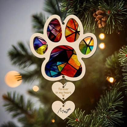 Netecom Pet Paw Christmas Ornament, Pet Memorial Suncatcher, Sympathy Gift for Pet Loss, Pet Rainbow Bridge Tribute, Personalized Pet Name Gift
