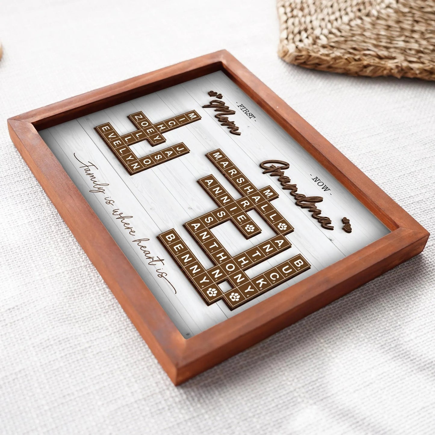 Netecom First Mom Now Grandma Crossword Personalized Frame Family Name Sign Grandkids Keepsake Scrabble Letter Family Board