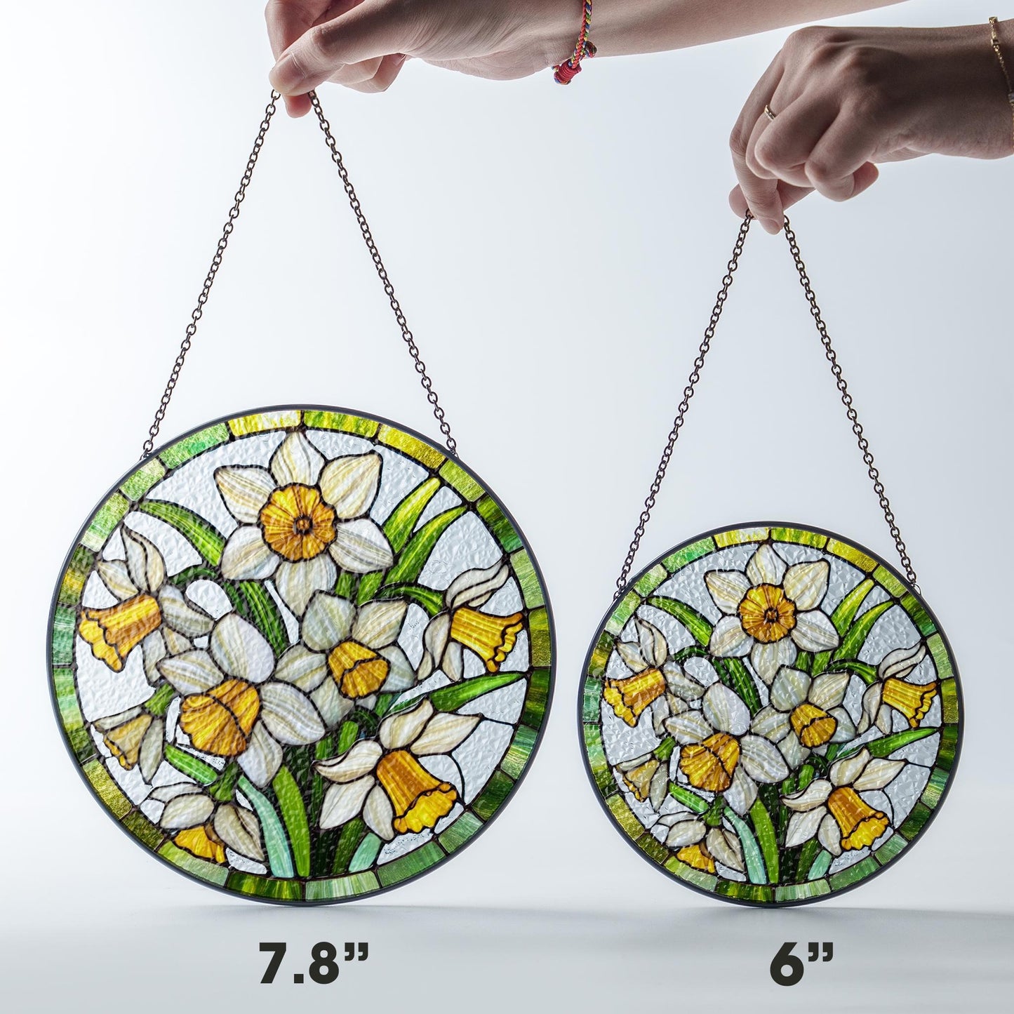 Netecom Daffodil Stained Glass Suncatcher – March Birth Flower Window Hanging, Garden Lover Gift, Floral Home Decor for Grandma Mom