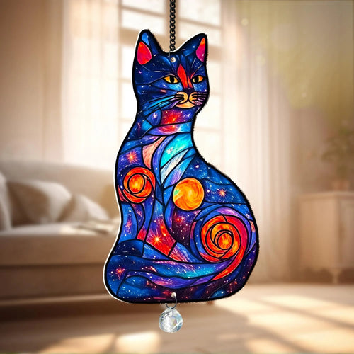 Netecom Black Cat Moon Acrylic Suncatcher – Gift for Women Men Cat Lovers, Celestial Home Decor Gift, Window Hanging