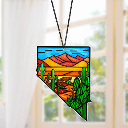Netecom Nevada Map Acrylic Suncatcher – Faux Stained Glass Window Decor, Nevada Travel Gift, Souvenir, Home Decor for Women Men Travel Lovers
