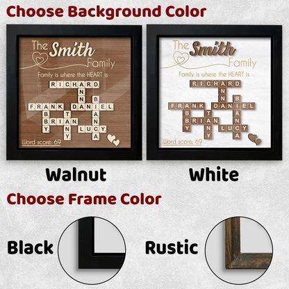 Netecom Scrabble Family Personalized Frame Custom Family Names Sign Crossword Family Keepsake Gift for Grandma Cousin Brother Sister