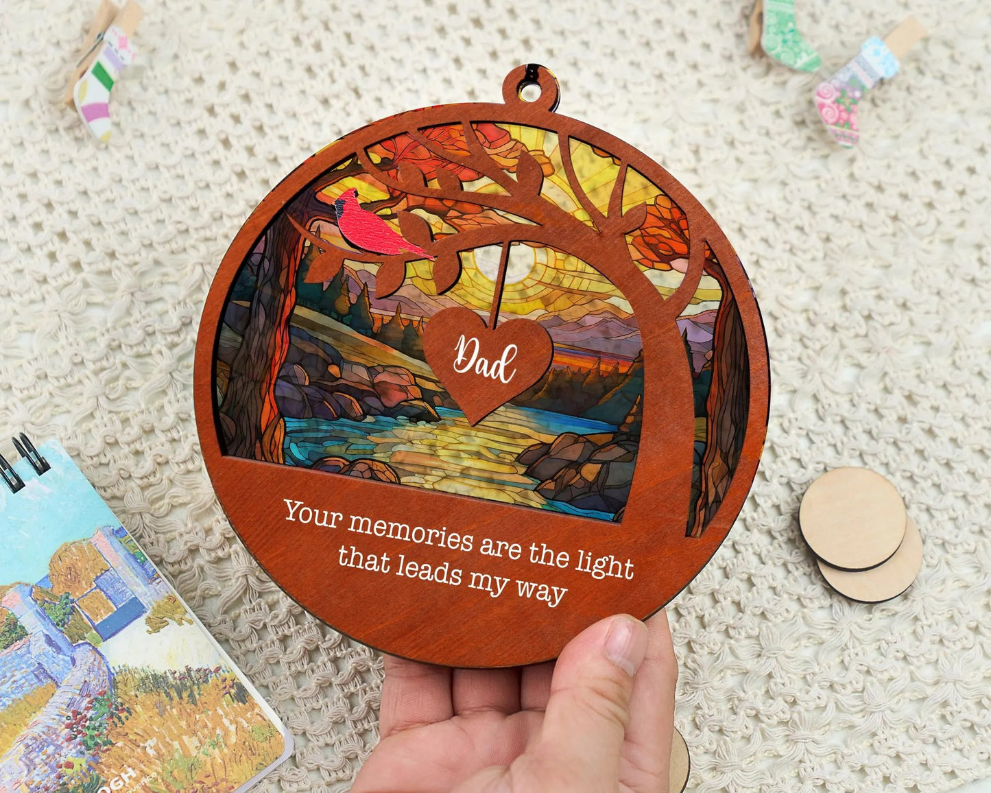 Netecom Memorial Suncatcher Gift – Loss of Dad Sympathy Gift, Remembrance Ornament for Father in Heaven, Your Memories Are the Light Memorial Gift