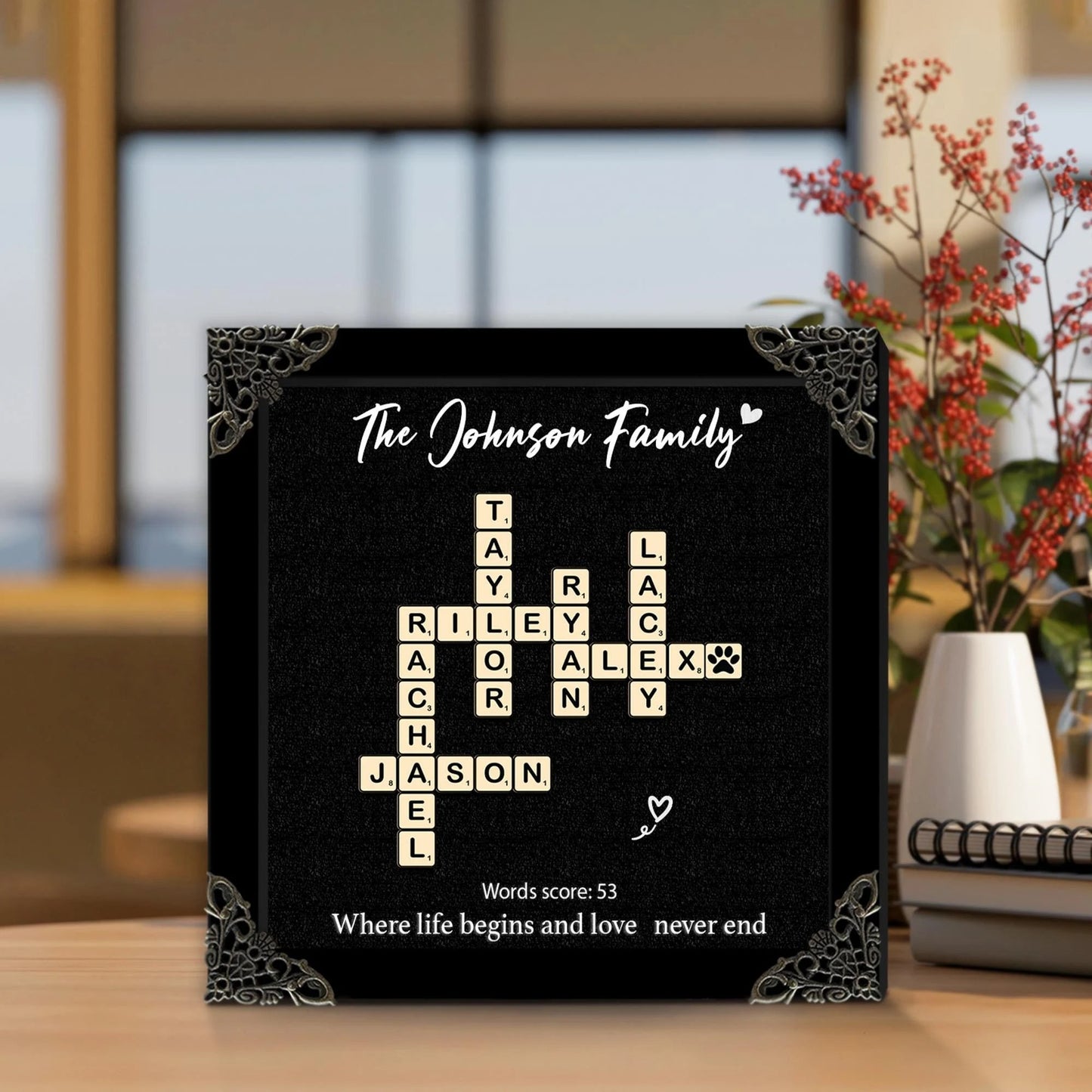 Netecom Personalized Scrabble Family Crossword Frame, Custom Christmas Name Sign, Grandparents Holiday Keepsake Gift