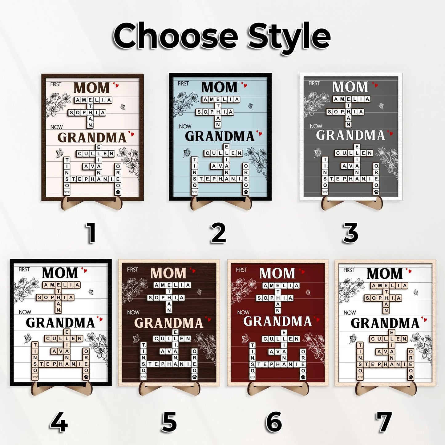 Netecom Personalized First Mom Now Grandma Crossword Puzzle Frame Family Name Scrabble Sign Custom Gift for Mom Grandkids Name Keepsake Mother's Day Gift