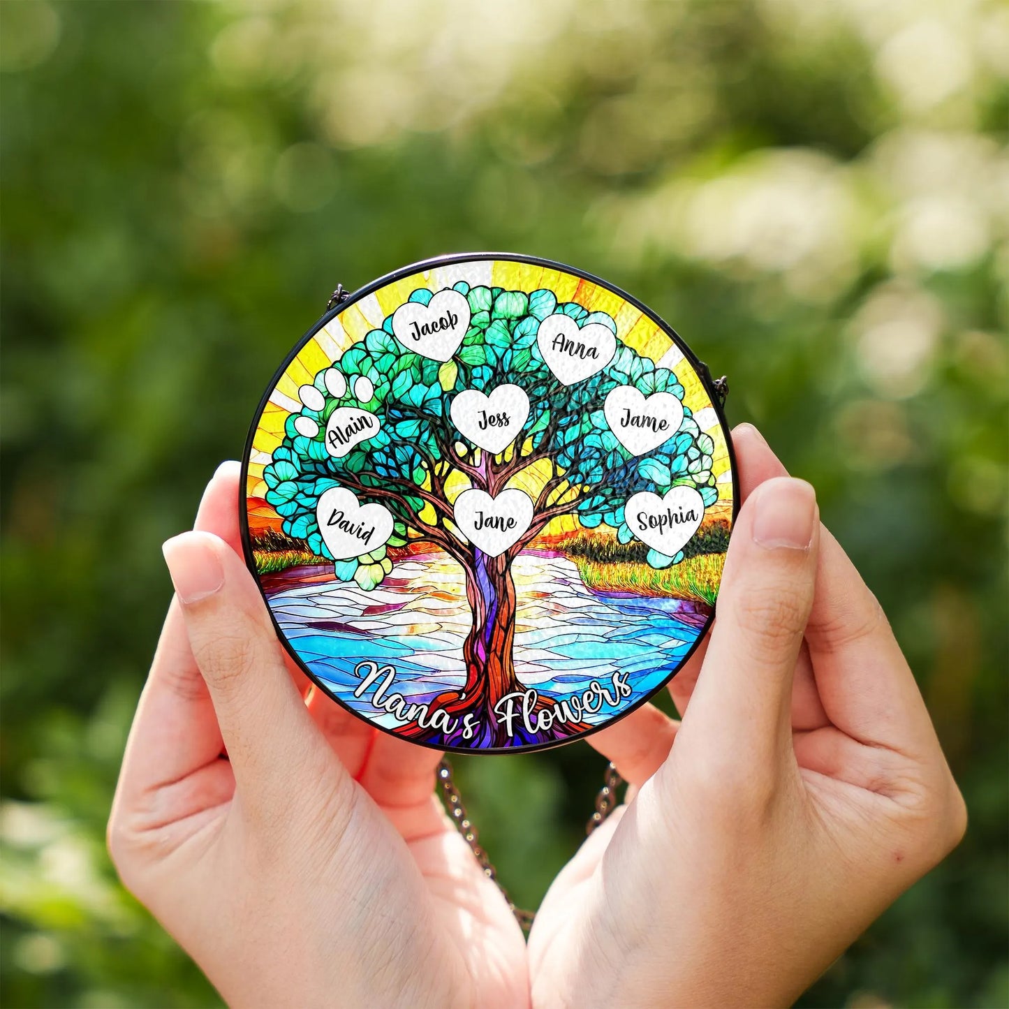 Netecom Personalized Stained Glass Family Name Suncatcher – Window Home Decor Landscape Mother's Day Birthday Gifts for Women Men Mom