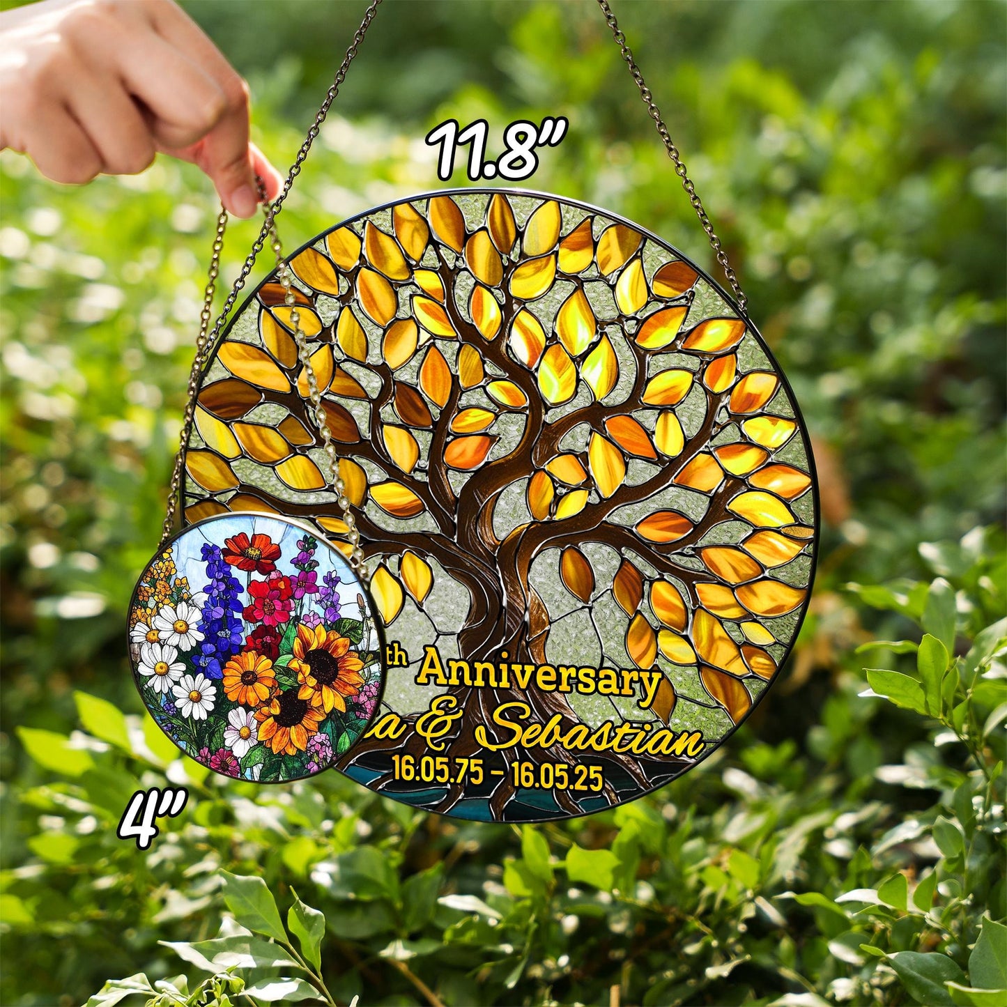 Netecom Personalized 50th Wedding Anniversary Stained Glass Suncatcher – Golden Anniversary Window Hanging, Custom Keepsake Gift for Grandma Grandpa
