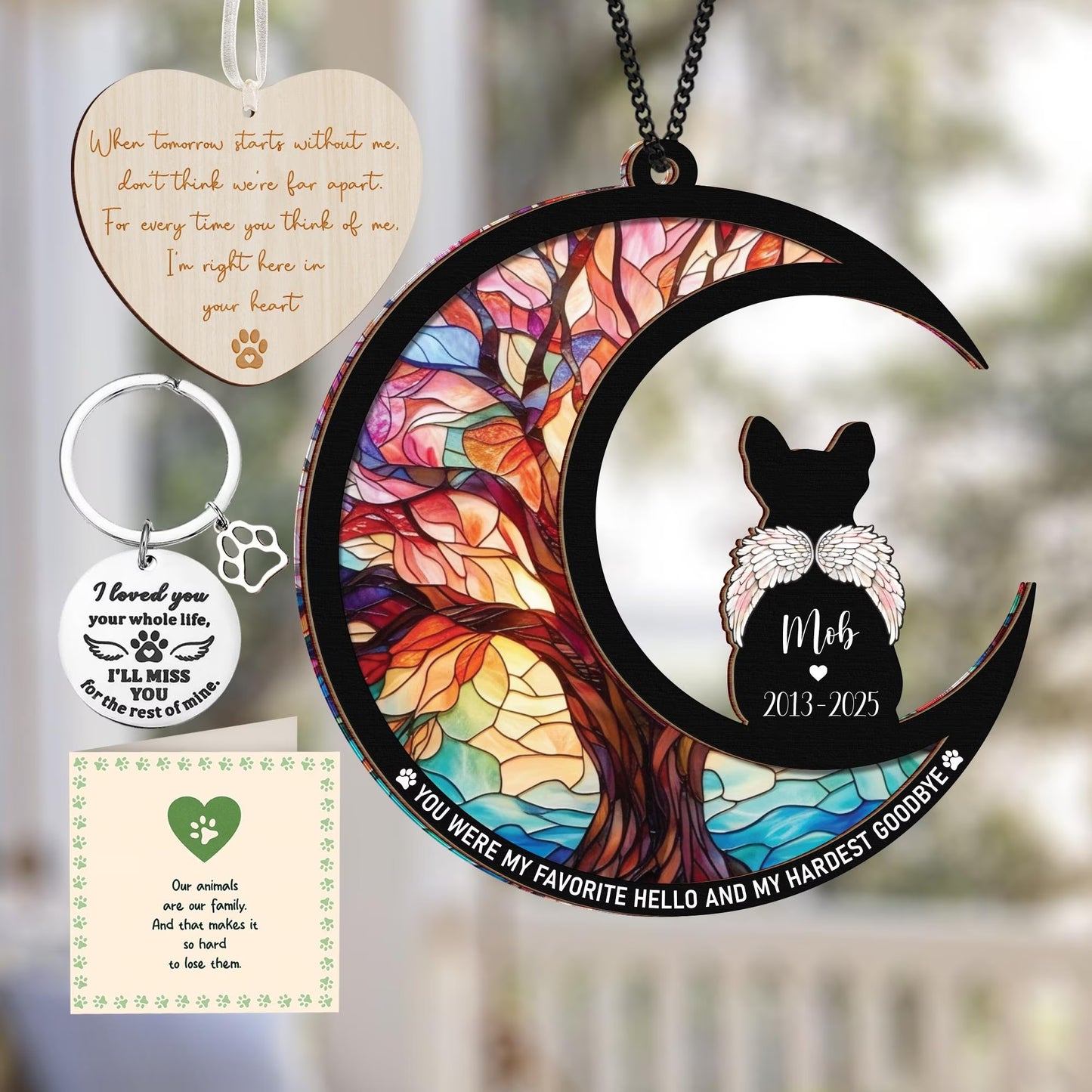 Netecom French Bulldogs Dog Memorial Suncatcher Gift, Pet Loss Ornament, Bereavement Keychain, Sympathy Card