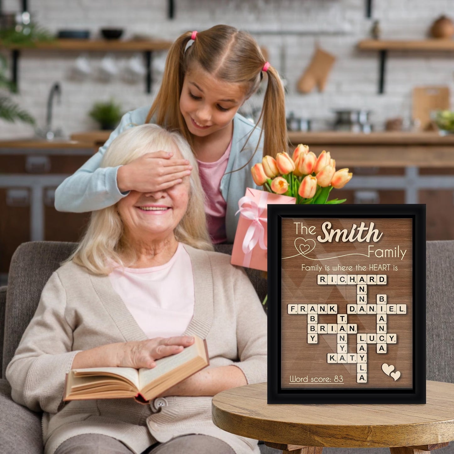 Netecom Scrabble Family Name Frame Personalized Custom Family Letter Tile Family Crossword Scrabble Keepsake Acrylic Cover
