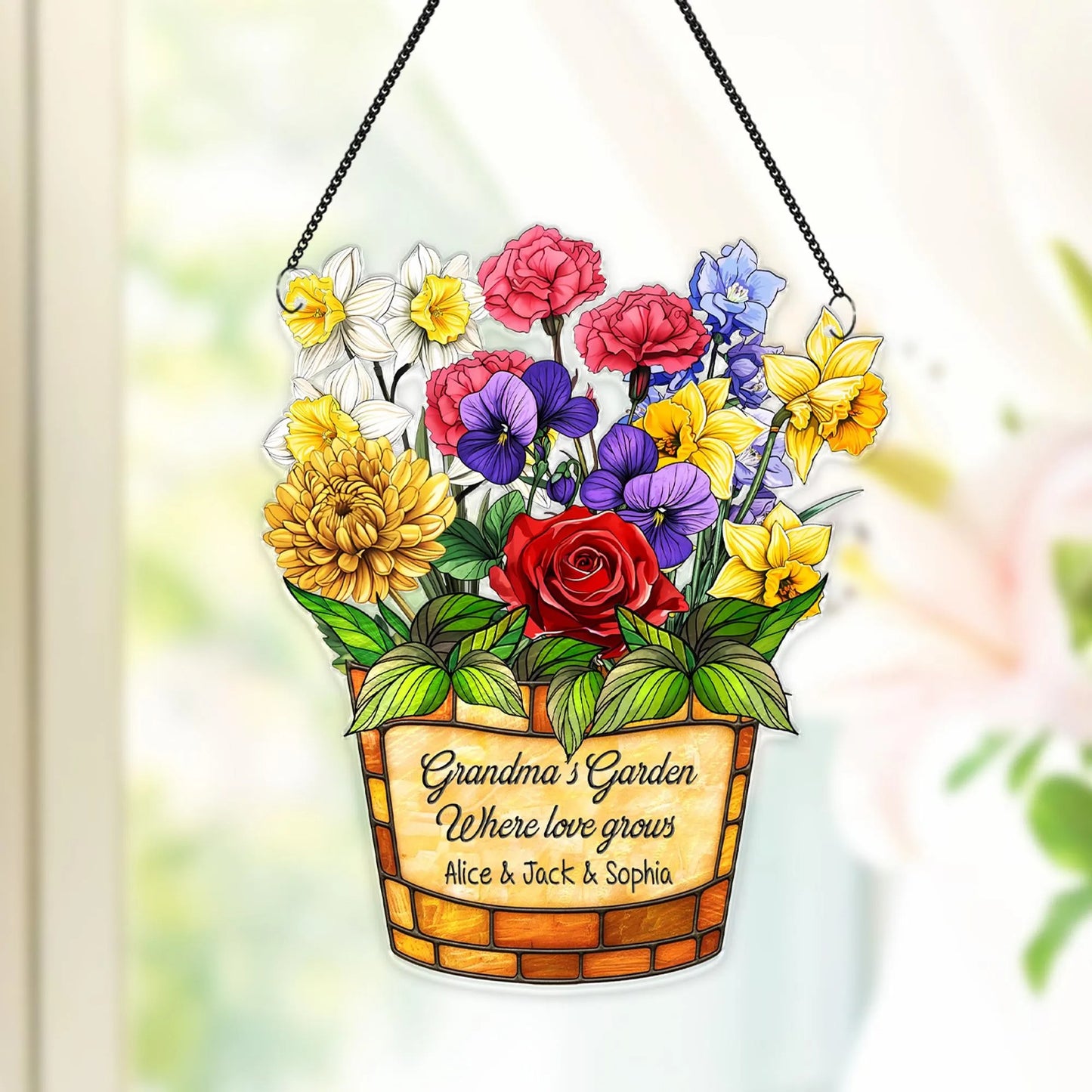 Netecom Personalized Birth Month Flower Suncatcher – Custom Acrylic Family Keepsake, Window Decor for Mom Grandma Special Occasions