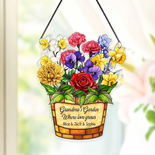 Netecom Personalized Birth Month Flower Suncatcher – Custom Acrylic Family Keepsake, Window Decor for Mom Grandma Special Occasions