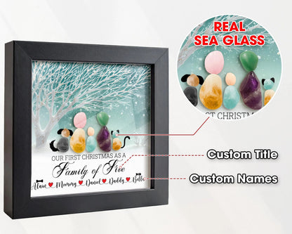 Netecom Personalized Sea Glass Family Names Frame Our First Christmas as a Family Gift Custom Family Keepsake for Mom Dad