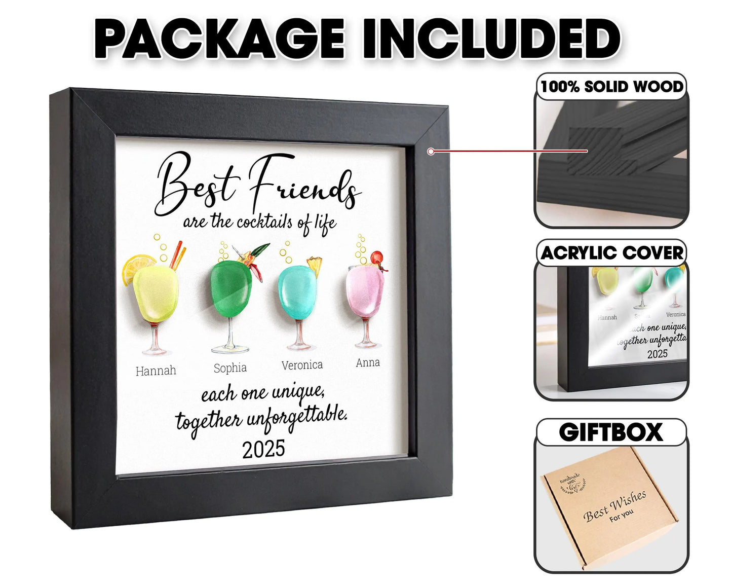 Netecom Personalized Sea Glass Friendship Frame, Best Friend Keepsake Gift, Cocktail Art for Besties, Soul Sister Decor