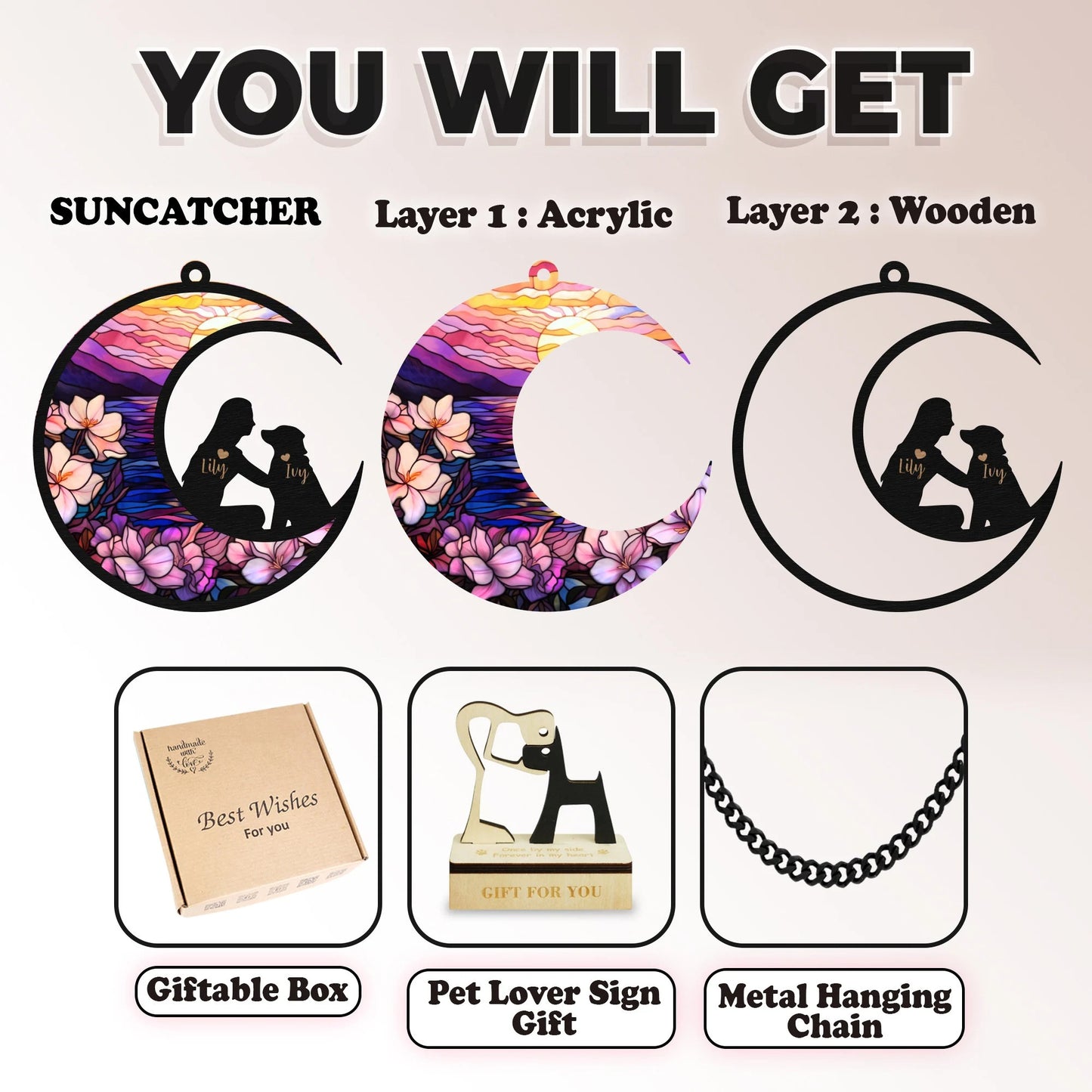 Netecom Personalized Pet and Man Memorial Suncatcher – Dog Loss Sympathy Ornament, Pet Passing Light Catcher, Dog Dad Remembrance Gift, Dog Lover Wall Hanging