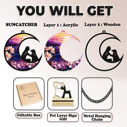 Netecom Personalized Pet and Man Memorial Suncatcher – Dog Loss Sympathy Ornament, Pet Passing Light Catcher, Dog Dad Remembrance Gift, Dog Lover Wall Hanging