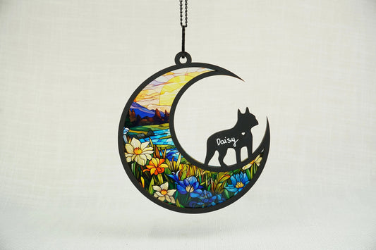 Netecom Boston Terrier Dog Memorial Suncatcher – Personalized Pet Memorial Gift for Loss of Dog, Sympathy Ornament, Car Hanging Decoration, Gift for Dog Lovers