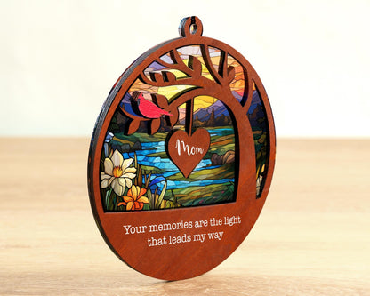 Netecom Loss of Mom Memorial Suncatcher – Cardinal Sympathy Gift, Mother in Heaven Remembrance Ornament, Family Memorial Gift