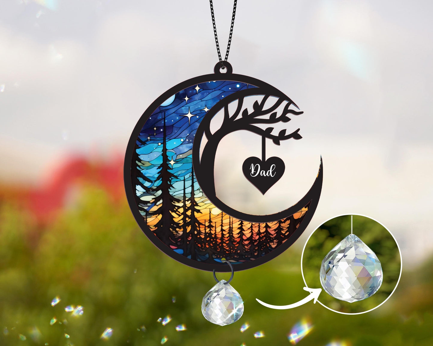 Netecom Loss of Family Crystal Suncatcher Personalized – Memorial Sympathy Gift for Loss of Dad, Father in Heaven, Remembrance Keepsake