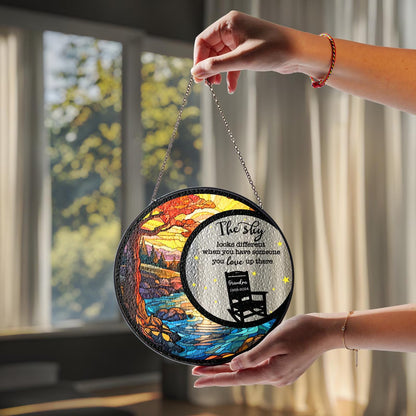 Netecom The Sky Looks Different Stained Glass Suncatcher – Memorial Sympathy Gift, Christmas in Heaven, Loss of Mom Dad