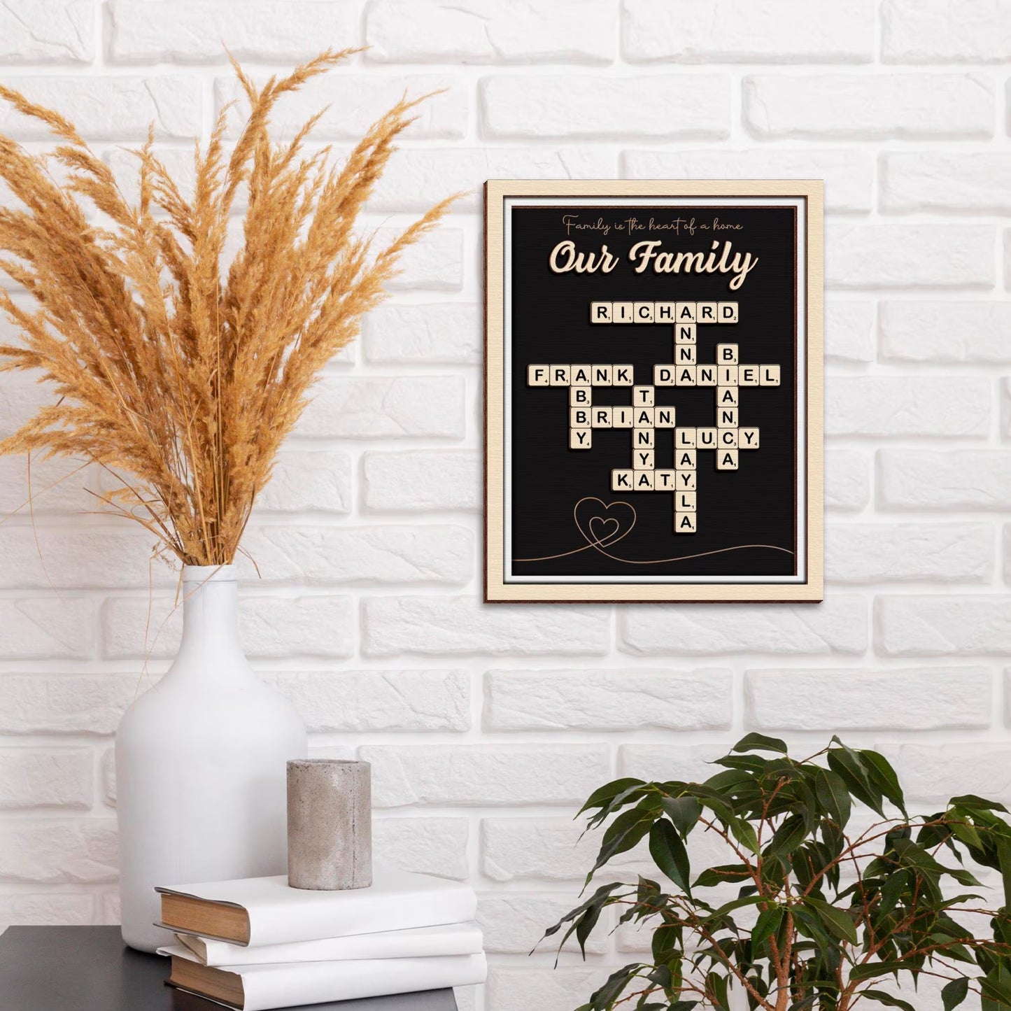 Netecom Personalized Scrabble Puzzle Family Name Sign Grandkids Crossword Wooden Frame Gift for Grandparents Parents Home Decor