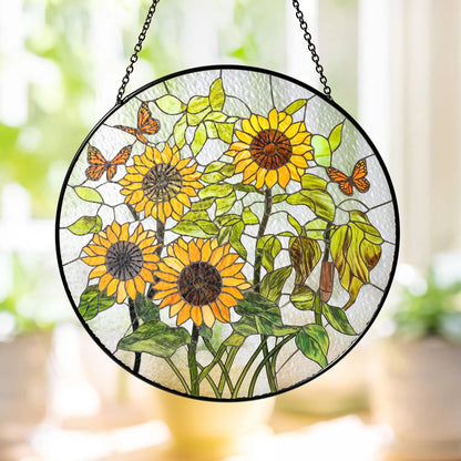 Netecom 8" Sunflower Stained Glass Suncatcher – Floral Window Hanging Decor, Sunflower Ornament Gift for Home and Garden Lovers