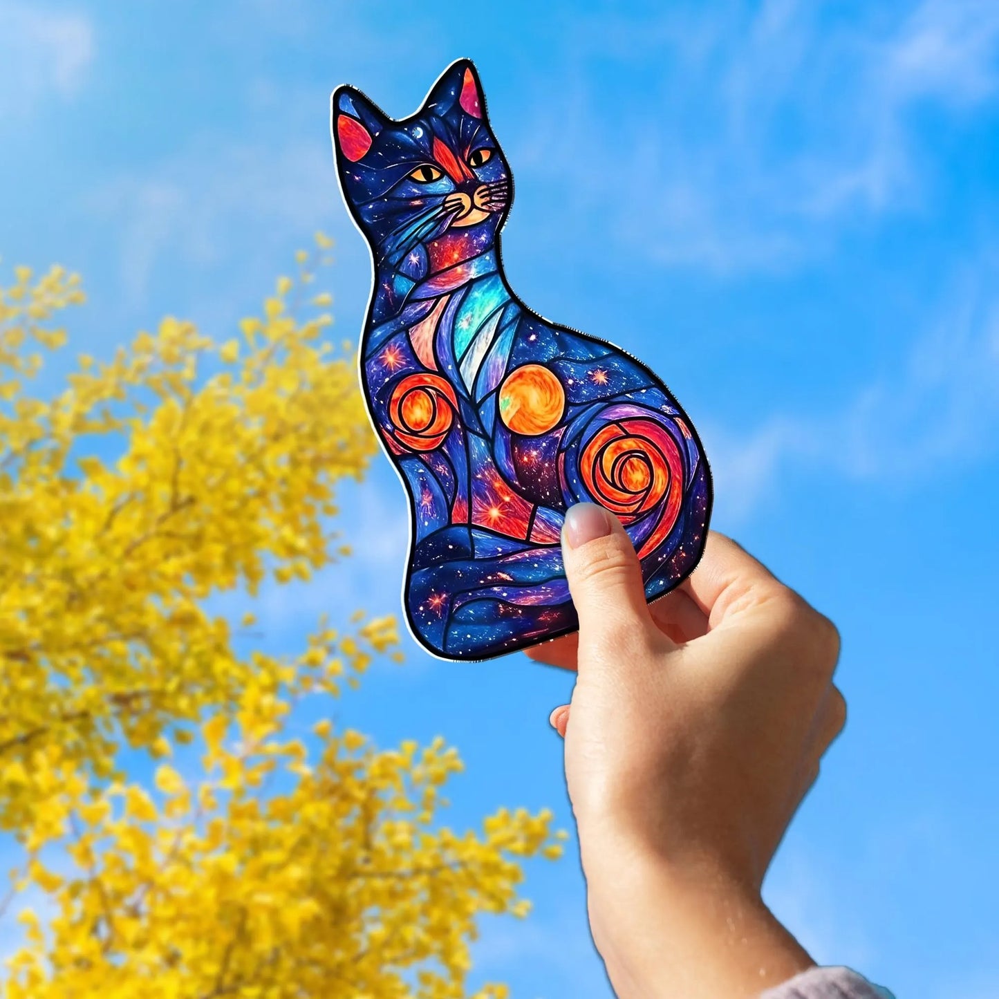 Netecom Black Cat Moon Acrylic Suncatcher – Gift for Women Men Cat Lovers, Celestial Home Decor Gift, Window Hanging