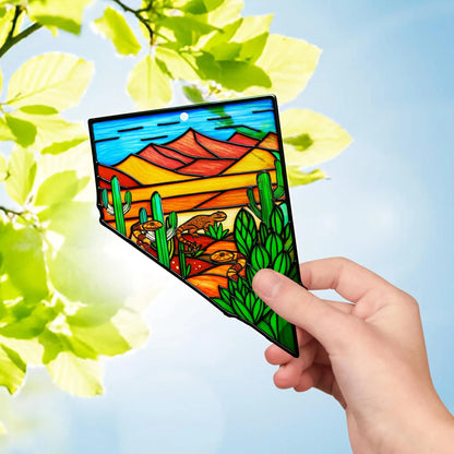 Netecom Nevada Map Acrylic Suncatcher – Faux Stained Glass Window Decor, Nevada Travel Gift, Souvenir, Home Decor for Women Men Travel Lovers