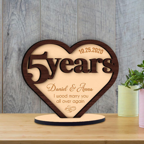 Netecom Personalized 5th Anniversary Gift Custom "I Wood Marry You Again" Wood Sign for Husband Wife 5 Year Wedding Keepsake