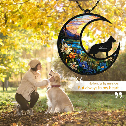Netecom Personalized German Shepherd Suncatcher – Acrylic Stained Glass Dog on Moon, Pet Loss Sympathy Gift, Memorial Window Hanging, Remembrance Gift for Dog Lovers
