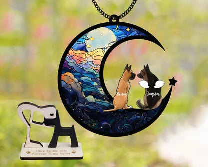 Netecom 2 Dogs Memorial Suncatcher – Dog Loss Remembrance Ornament, Rainbow Bridge Pet Sympathy Gift, Dog Mom Stained Glass, Pet Loss Gifts