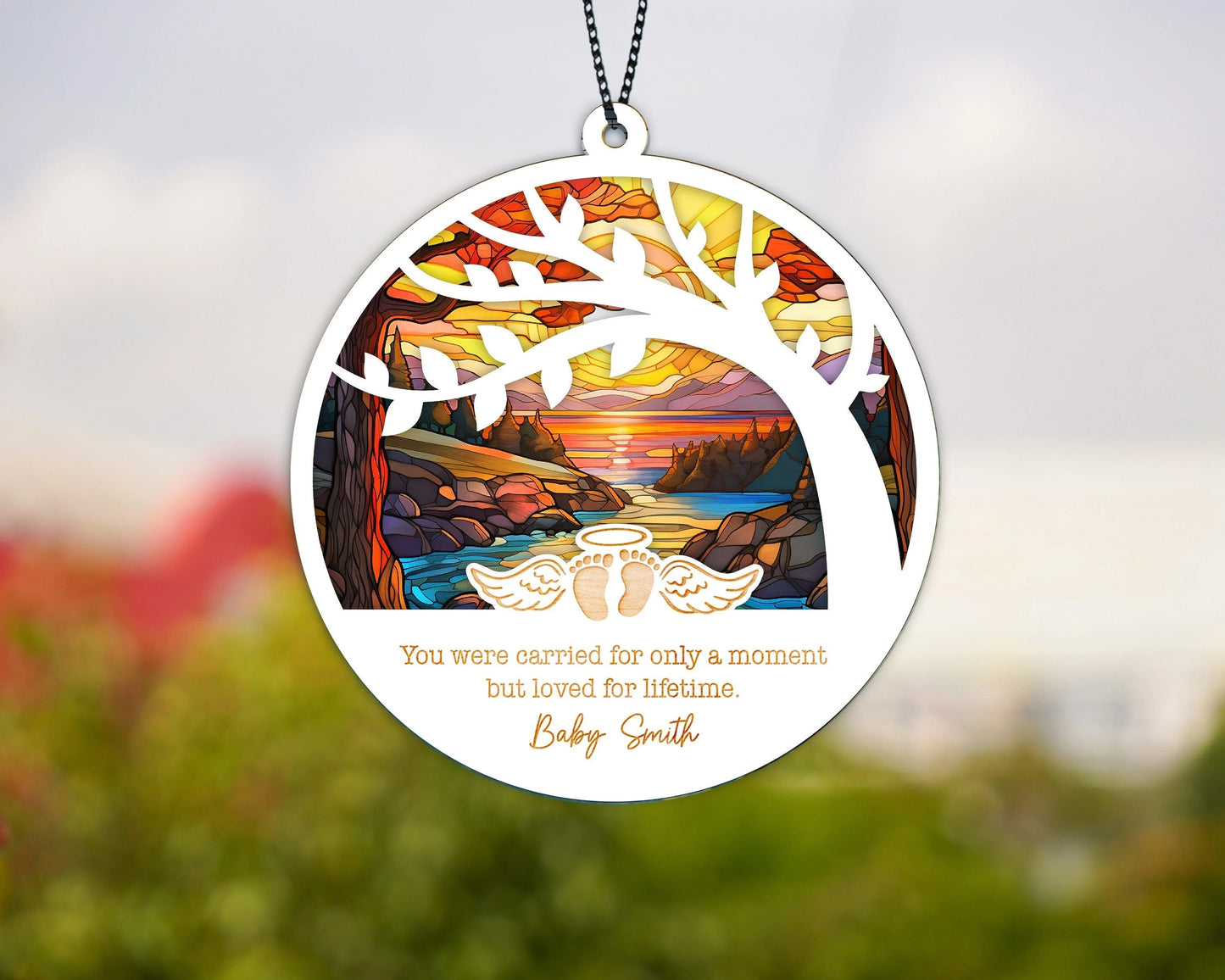 Netecom Personalized Sleeping Baby Memorial Suncatcher – Custom Sympathy Gift for Loss of Baby, Born Into Heaven