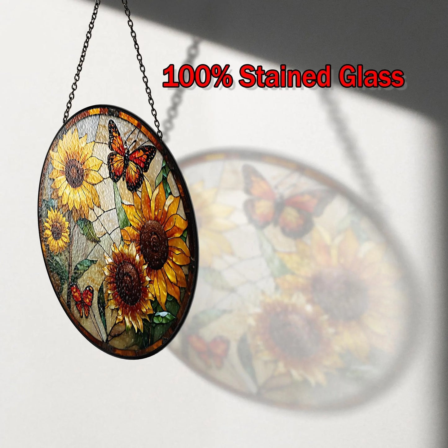 Netecom Monarch Butterflies & Sunflowers Stained Glass Suncatcher – Butterfly Window Hanging, Light Catcher Gift for Mom Grandma Women