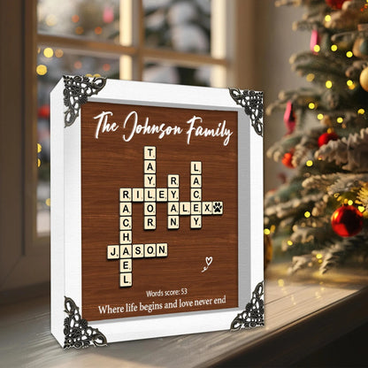 Netecom Personalized Scrabble Family Crossword Frame, Custom Christmas Name Sign, Grandparents Holiday Keepsake Gift