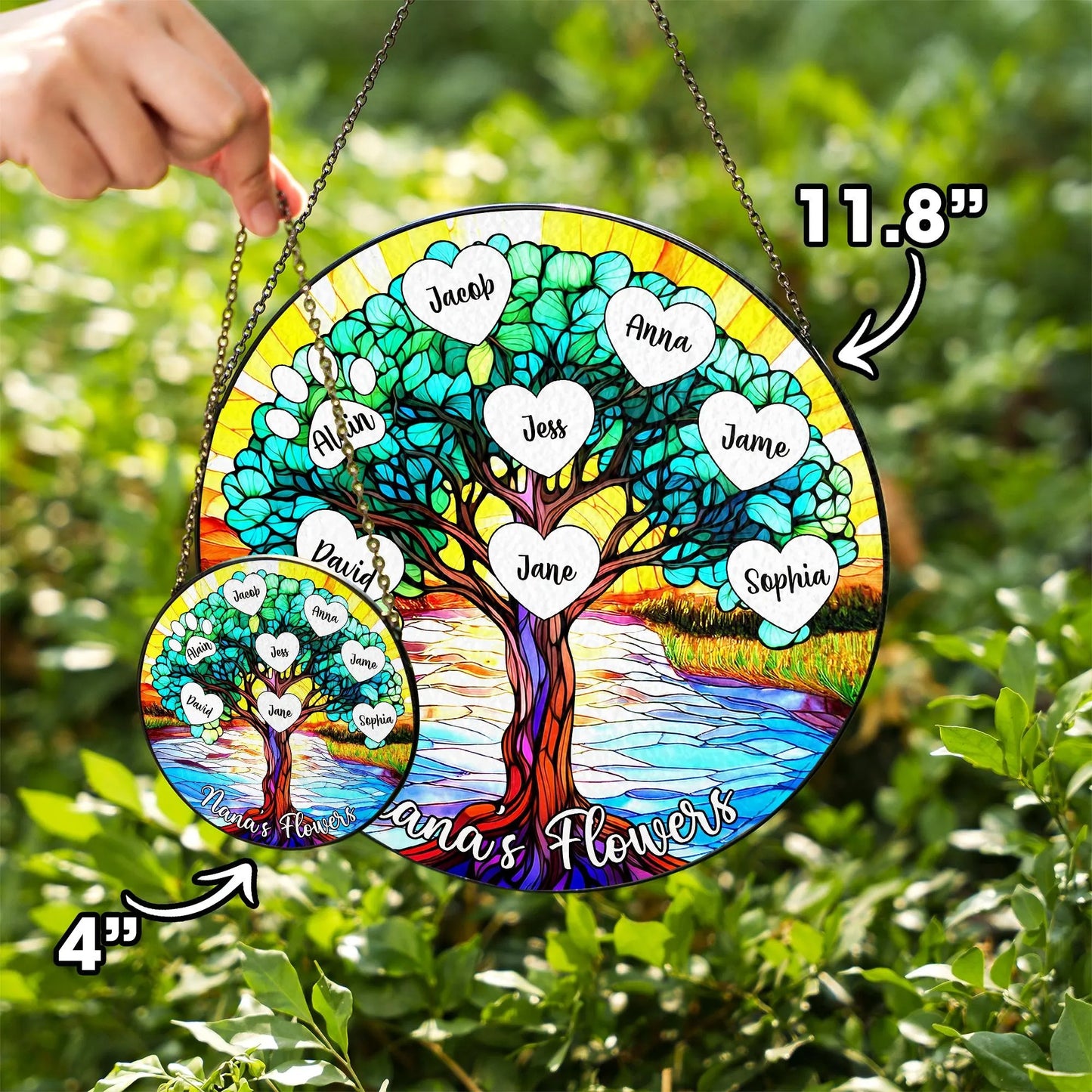 Netecom Personalized Stained Glass Family Name Suncatcher – Window Home Decor Landscape Mother's Day Birthday Gifts for Women Men Mom