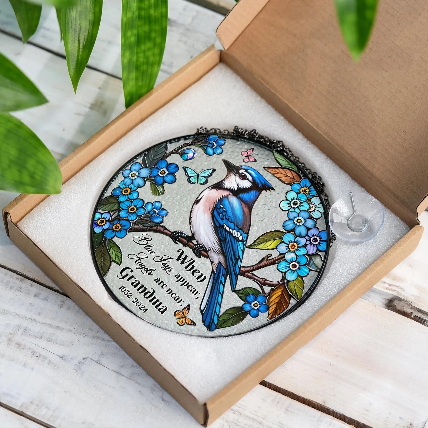 Netecom Personalized Blue Jay Memorial Suncatcher – Sympathy Gift for Loss, Angel Baby Loved One Tribute