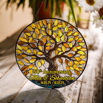 Netecom Personalized 50th Wedding Anniversary Stained Glass Suncatcher – Golden Anniversary Window Hanging, Custom Keepsake Gift for Grandma Grandpa