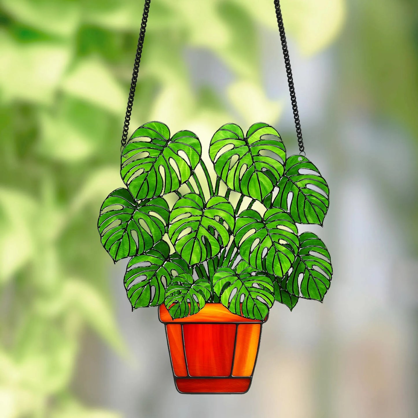 Netecom Monstera Leaves Acrylic Suncatcher – Faux Stained Glass Window Hanging Decor, Plant Lover Gift, Monstera Home, Garden Decor for Men Women