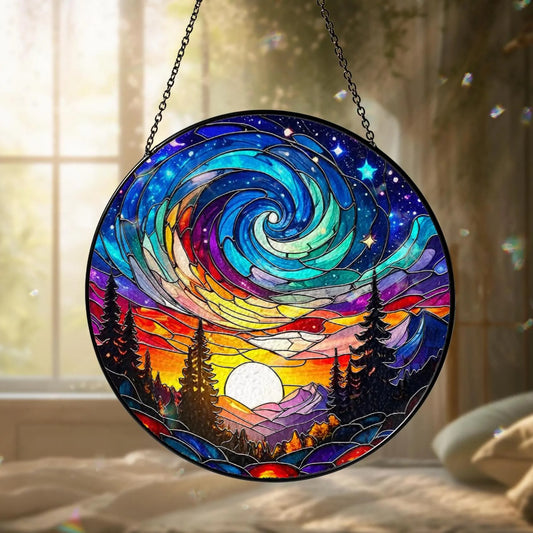 Netecom Aurora Glass Suncatcher – Northern Lights Forest Acrylic Window Hanging, Handcrafted Nature Decor Gift for Nature Lovers