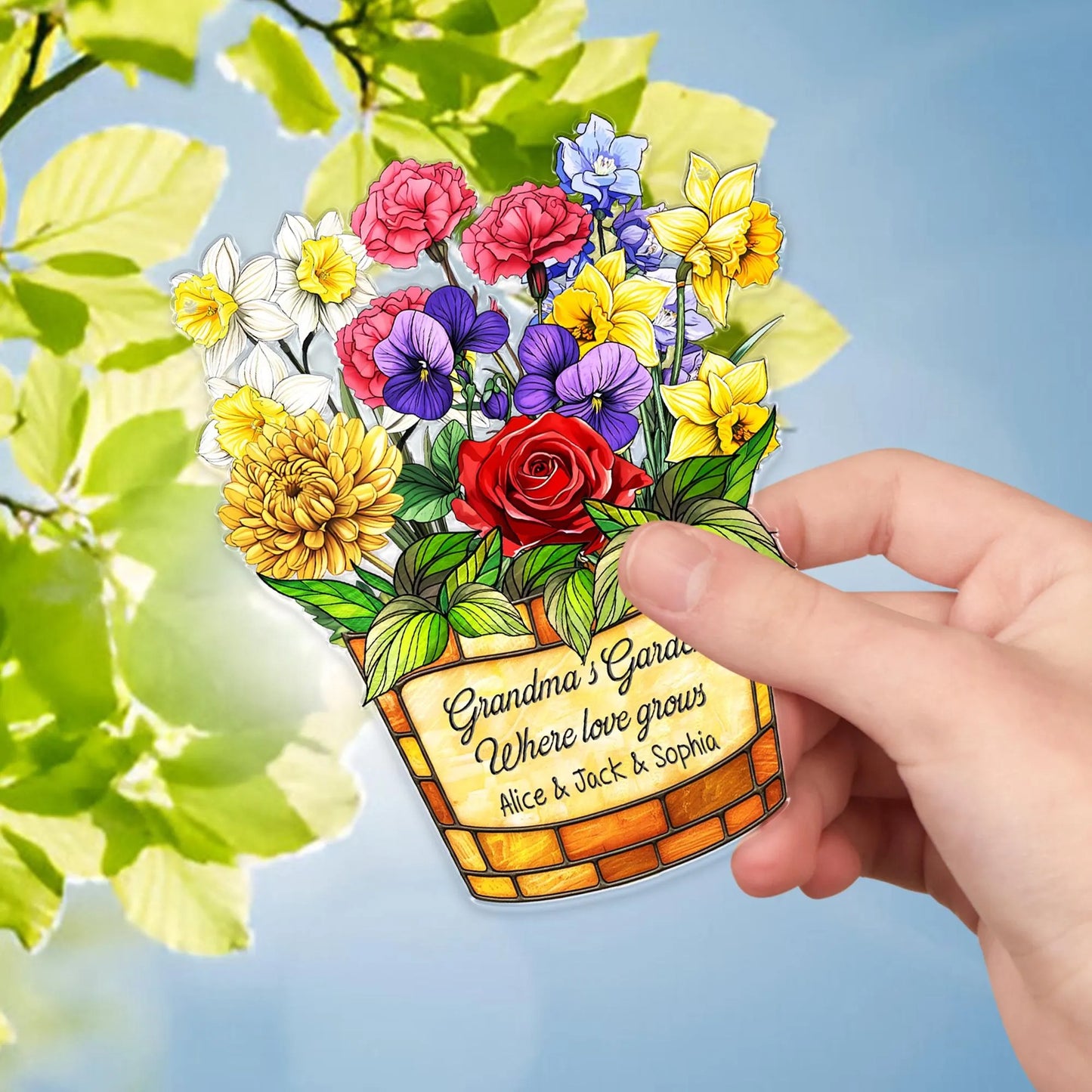 Netecom Personalized Birth Month Flower Suncatcher – Custom Acrylic Family Keepsake, Window Decor for Mom Grandma Special Occasions