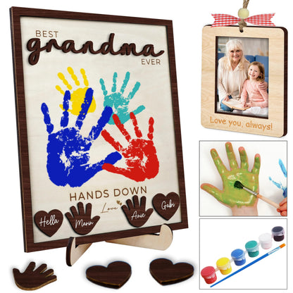 Netecom Mother's Day DIY Handprint Sign Gift for Grandma DIY Mother's Day Gifts Best Grandma Hands Down Personalized Grandmother Gift Unique Mother's Day Keepsake