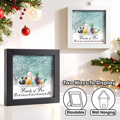 Netecom Personalized Sea Glass Family Names Frame Our First Christmas as a Family Gift Custom Family Keepsake for Mom Dad