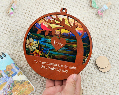 Netecom Loss of Mom Memorial Suncatcher – Cardinal Sympathy Gift, Mother in Heaven Remembrance Ornament, Family Memorial Gift
