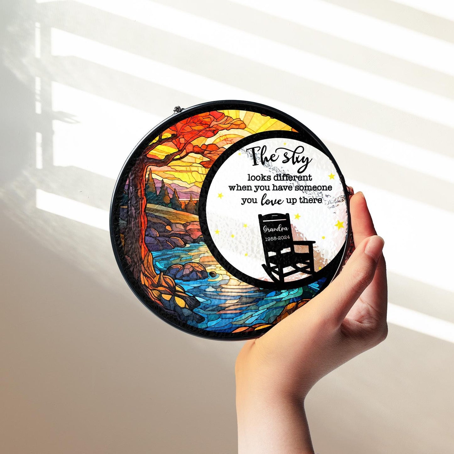 Netecom The Sky Looks Different Stained Glass Suncatcher – Memorial Sympathy Gift, Christmas in Heaven, Loss of Mom Dad