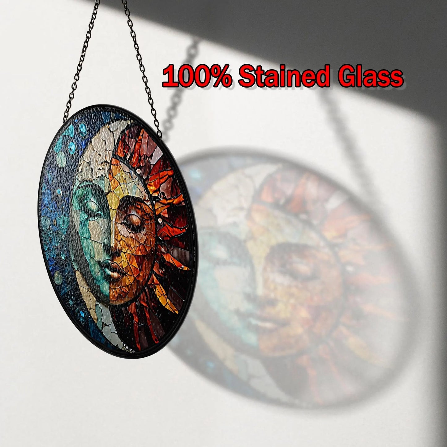 Netecom Celestial Sun and Moon Stained Glass Suncatcher – Astrology Window Hanging, Cosmic Nature Art, Christmas Gift for Friends and Home Decor Lovers