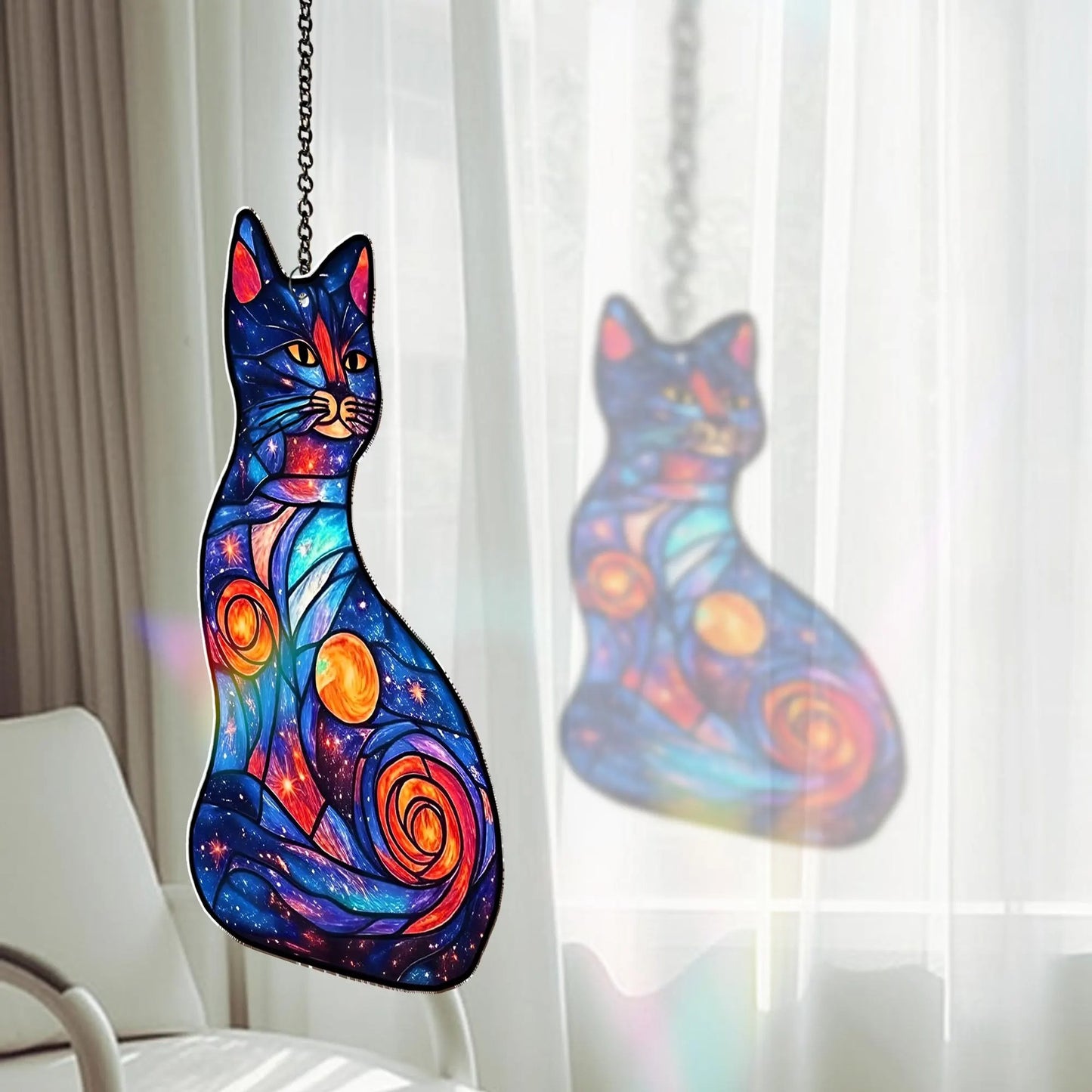 Netecom Black Cat Moon Acrylic Suncatcher – Gift for Women Men Cat Lovers, Celestial Home Decor Gift, Window Hanging