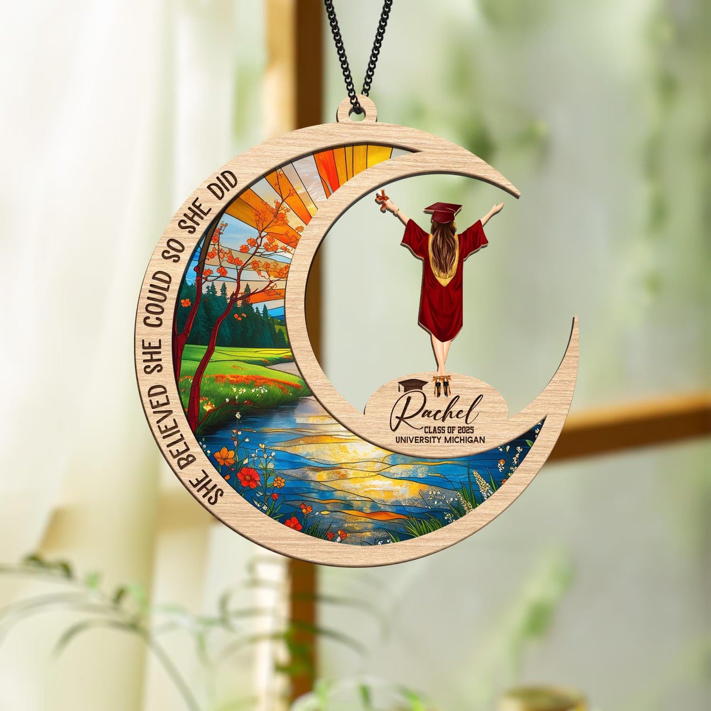Netecom Personalized Graduation Suncatcher, She Believed She Could - Class of 2025 Inspirational Gift