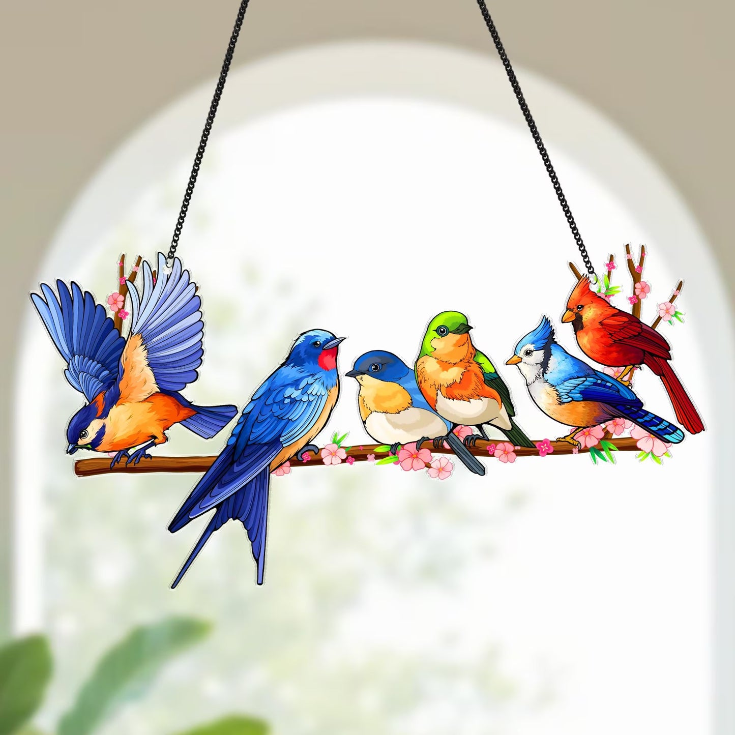 Netecom Colorful Bird Acrylic Suncatcher – Faux Stained Glass Window Hanging, Rainbow Bird Ornament for Nature and Bird Lovers
